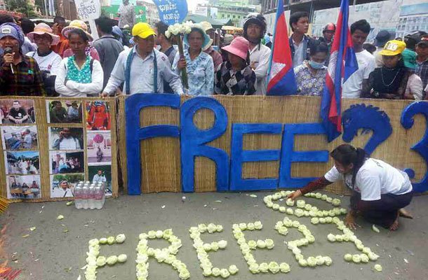 CAMBODIAN COURT CONVICTS, THEN RELEASES PROTESTORS