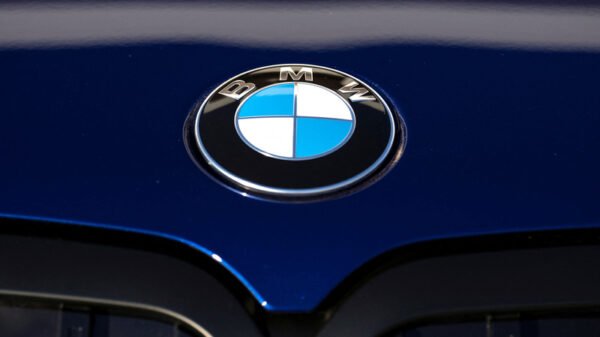 BMW logo is seen on a vehicle at the BMW manufacturing plant in Greer, South Carolina, U.S., October 19, 2022. REUTERS/Bob Strong