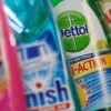 Products produced by Reckitt Benckiser; Vanish, Finish, Dettol and Harpic, are seen in London February 12, 2008. REUTERS/Stephen Hird