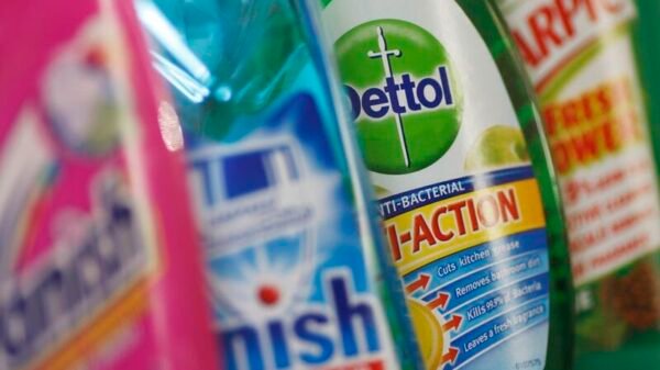 Products produced by Reckitt Benckiser; Vanish, Finish, Dettol and Harpic, are seen in London February 12, 2008. REUTERS/Stephen Hird
