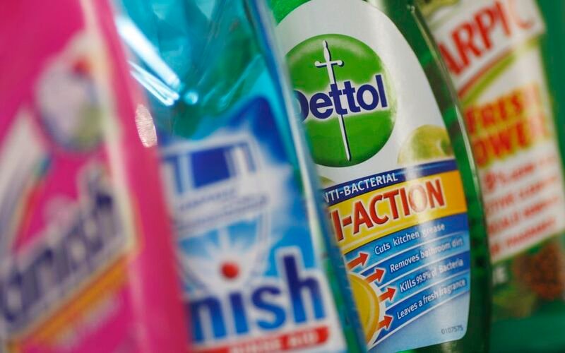 Reckitt misses like-for-like sales expectations, to launch $1.2 bln buyback Products produced by Reckitt Benckiser; Vanish, Finish, Dettol and Harpic, are seen in London February 12, 2008. REUTERS/Stephen Hird