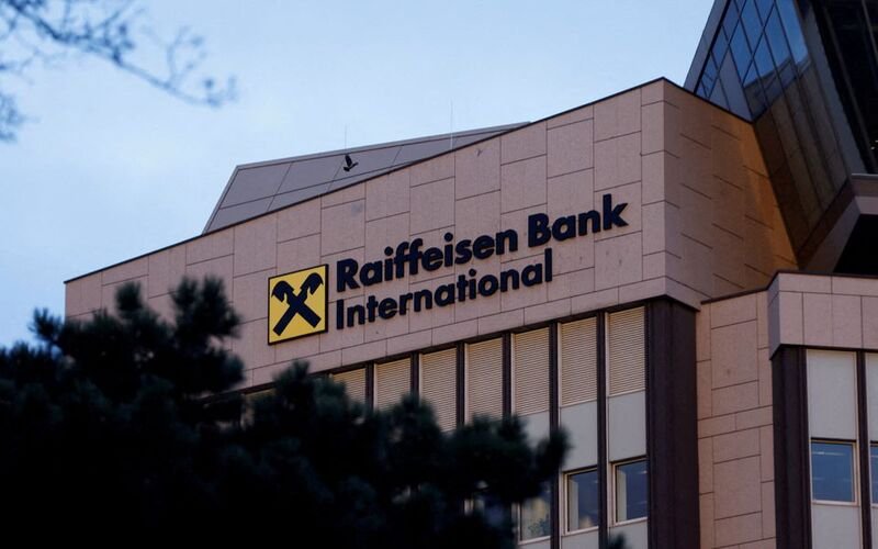 The logo of Raiffeisen Bank International (RBI) is seen on their headquarters in Vienna, Austria, March 14, 2023. REUTERS/Leonhard Foeger