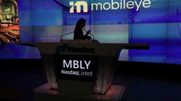 The listing of Mobileye Global Inc., the self-driving unit of chip maker Intel Corp, is seen at the Nasdaq MarketSite, at Times Square in New York City, U.S., October 26, 2022. REUTERS/Shannon Stapleton