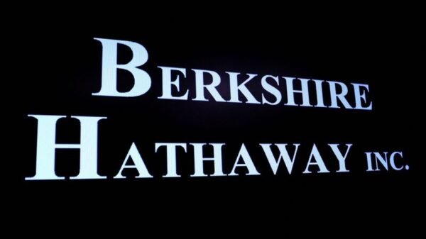 Berkshire Hathaway logo is displayed on a screen on the floor of the New York Stock Exchange (NYSE) in New York City, U.S., May 10, 2023. REUTERS/Brendan McDermid