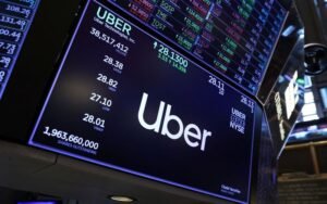 The Uber logo is seen on the trading floor at the New York Stock Exchange (NYSE) in Manhattan, New York City, U.S., August 2, 2022. REUTERS/Andrew Kelly