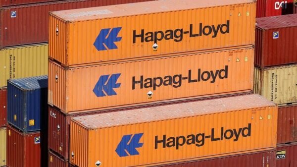 Containers of the Hapag-Lloyd shipping company are pictured at the Valparaiso port, Chile November 24, 2022. REUTERS/Rodrigo Garrido
