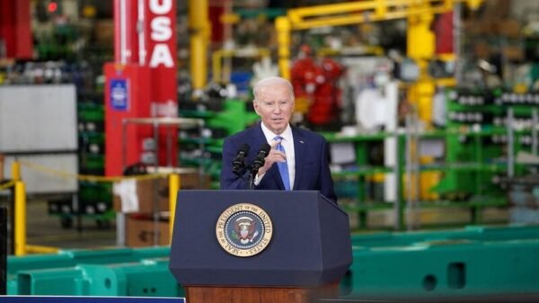.S. President Joe Biden delivers remarks during his visit to the Cummins Power Generation Facility