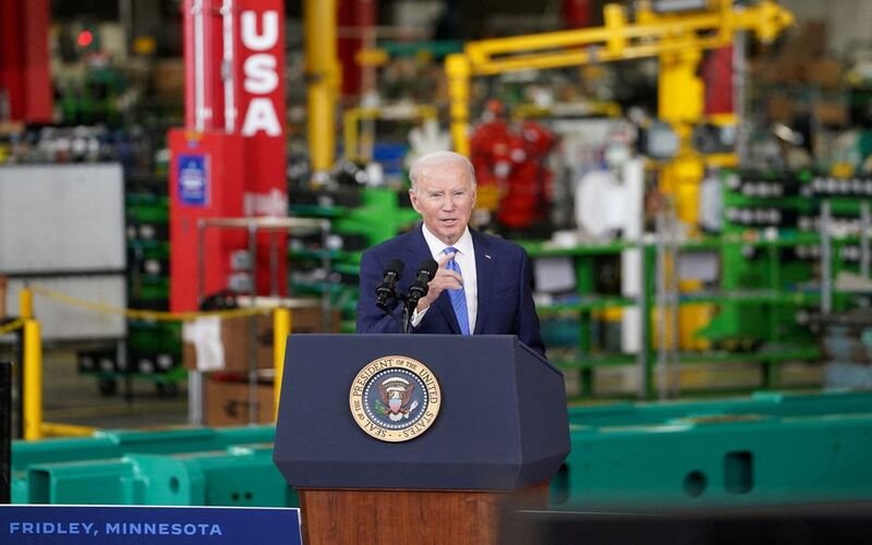 .S. President Joe Biden delivers remarks during his visit to the Cummins Power Generation Facility