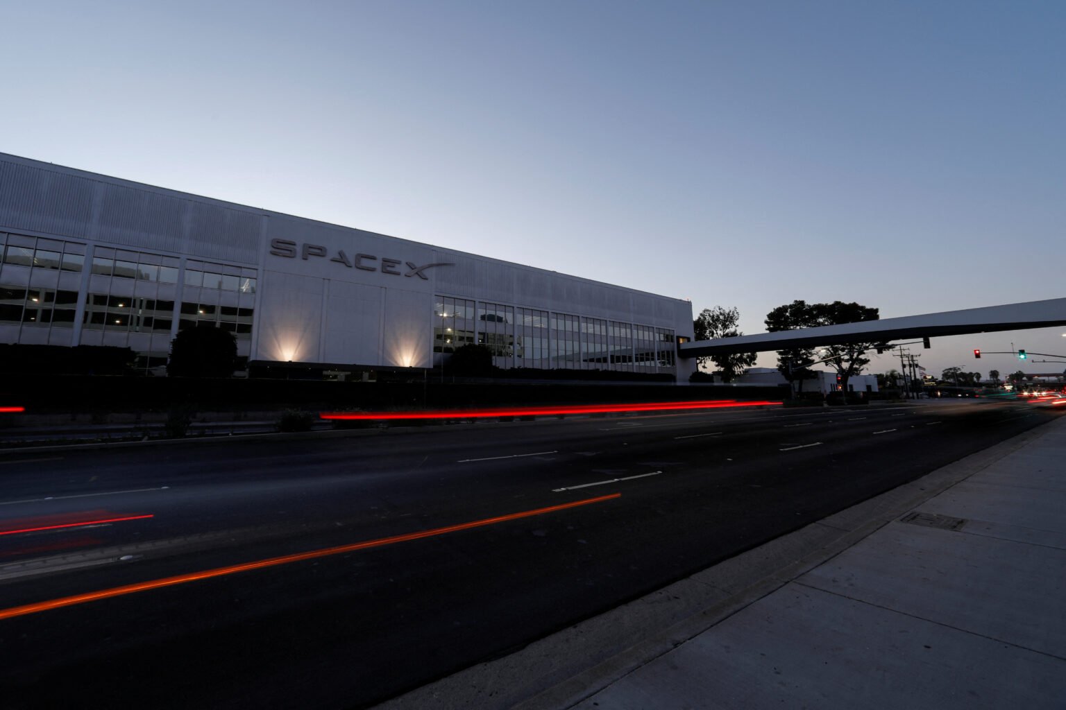 SpaceX headquarters is shown in Hawthorne, California