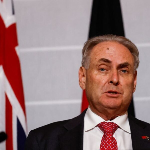 Australia's Trade Minister Don Farrell attends a press conference following a meeting with Chinese Commerce Minister Wang Wentao, in Beijing, China May 12, 2023. REUTERS/Florence Lo/Pool