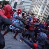 People dressed as Spider-Man point at each other at a Spider-Man cosplayers' gathering, organised in an attempt to set a Guinness World Record for the largest gathering of people dressed as Spider-Man, in Buenos Aires, Argentina October 29, 2023. REUTERS/Cristina Sille