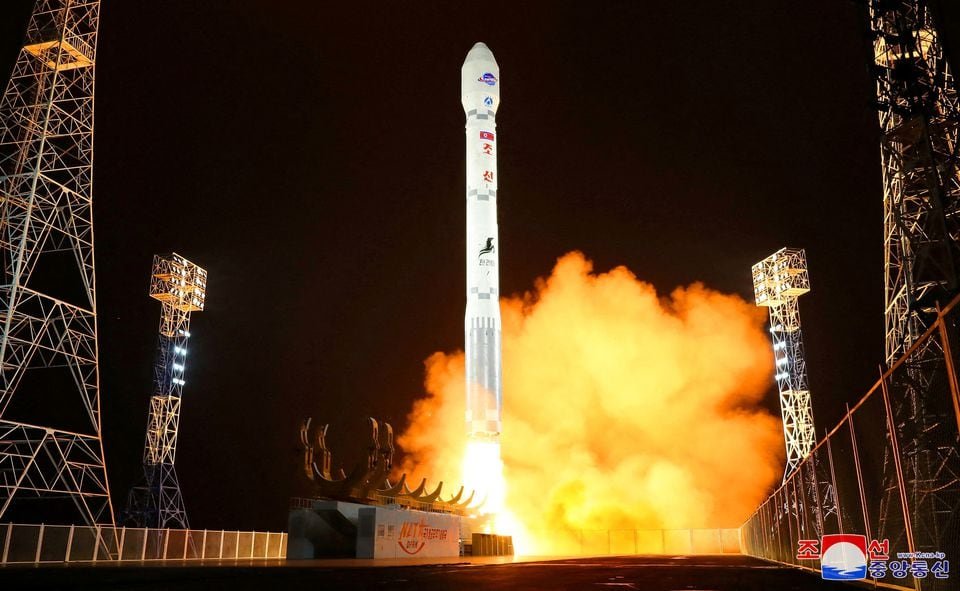 A rocket carrying a spy satellite Malligyong-1 is launched, as North Korean government claims, in a location given as North Gyeongsang Province, North Korea in this handout picture obtained by Reuters on November 21, 2023. KCNA via REUTERS/ File Photo