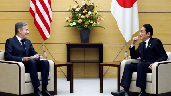 Japan's Prime Minister Fumio Kishida and U.S. Secretary of State Antony Blinken meet at the prime minister's official residence Tuesday, Nov. 7, 2023, in Tokyo, Japan. Eugene Hoshiko/Pool via REUTERS