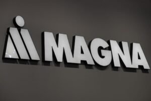 Magna logo is during Munich Auto Show, IAA Mobility 2021 in Munich, Germany, September 8, 2021. REUTERS/Wolfgang Rattay