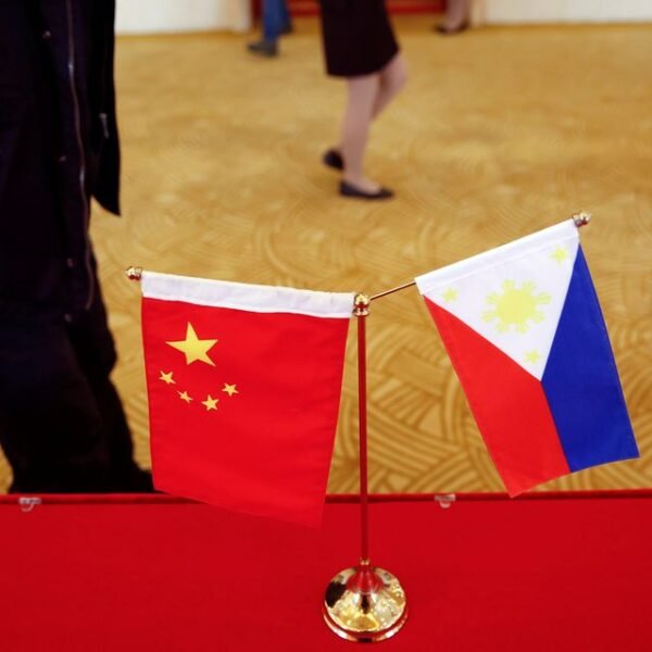 National flags are placed outside a room where Philippine Finance Secretary Carlos Dominguez and China's Commerce Minister Gao Hucheng address reporters after their meeting in Beijing, China, January 23, 2017. REUTERS/Damir Sagolj