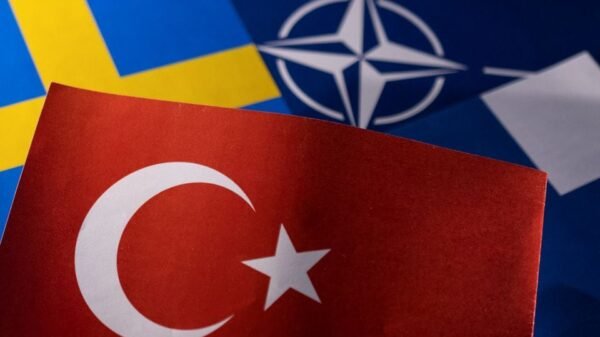 NATO, Turkish, Swedish and Finnish flags are seen in this illustration taken May 18, 2022. REUTERS/Dado Ruvic/Illustration/File Photo