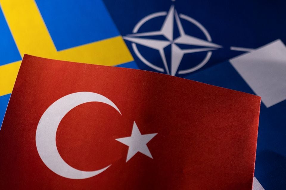 Turkish parliament commission to debate Sweden’s NATO bid Thursday NATO, Turkish, Swedish and Finnish flags are seen in this illustration taken May 18, 2022. REUTERS/Dado Ruvic/Illustration/File Photo