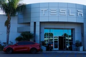Tesla Inc. vehicle facility is pictured in Costa Mesa, California, U.S., November 1, 2023. REUTERS/Mike Blake/File Photo