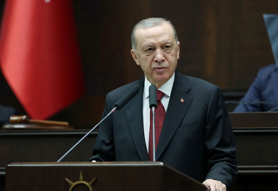 Erdogan criticises top Turkish court, stoking legal spat Turkey's President Tayyip Erdogan addresses lawmakers from his ruling AK Party at the Turkish Parliament in Ankara, Turkey October 11, 2023. Presidential Press Office/Handout via REUTERS/File Photo