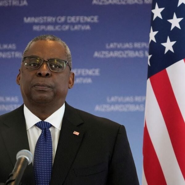 .S. Defense Secretary Lloyd Austin at a news conference in Riga, Latvia on August 10, 2022. REUTERS/Ints Kalnins/File Photo