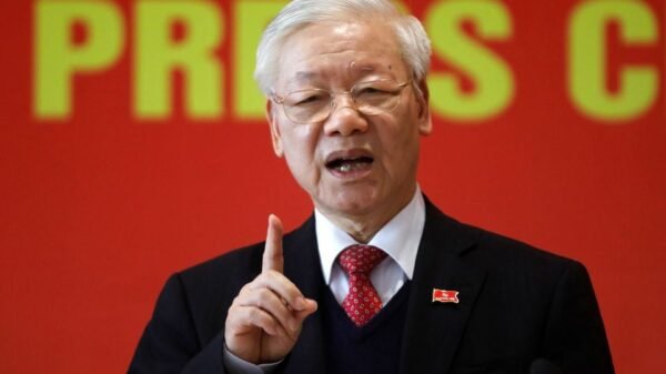 Vietnam's President Nguyen Phu Trong speaks at a news conference after he is re-elected as Communist Party's General Secretary for the 3rd term after the closing ceremony of 13th national congress of the ruling communist party in Hanoi, Vietnam February 1, 2021. REUTERS/Kham/File Photo