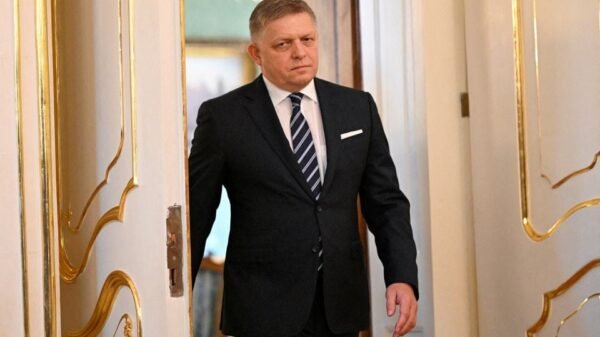 Then designated Prime Minister Robert Fico walks on the day of the new cabinet's inauguration at the Presidential Palace in Bratislava, Slovakia, October 25, 2023. REUTERS/Radovan Stoklasa/File Photo