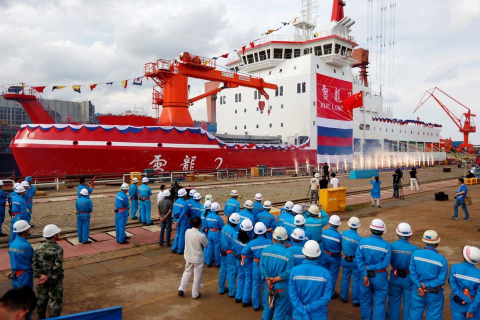 The biggest Chinese Antarctic fleet sets off to build research station People attend the launch ceremony of China's first domestically built polar icebreaker Xuelong 2, or Snow Dragon 2, at a shipyard in Shanghai, China September 10, 2018. Picture taken September 10, 2018. REUTERS/Stringer/File Photo