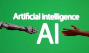 Words reading "Artificial intelligence AI", miniature of robot and toy hand are pictured in this illustration taken December 14, 2023. REUTERS/Dado Ruvic/Illustration