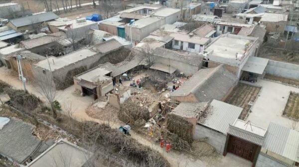An aerial view shows damaged buildings following the earthquake in Jishishan county, Gansu province, China December 20, 2023, in this screengrab taken from a video. Reuters TV via REUTERS/File Photo