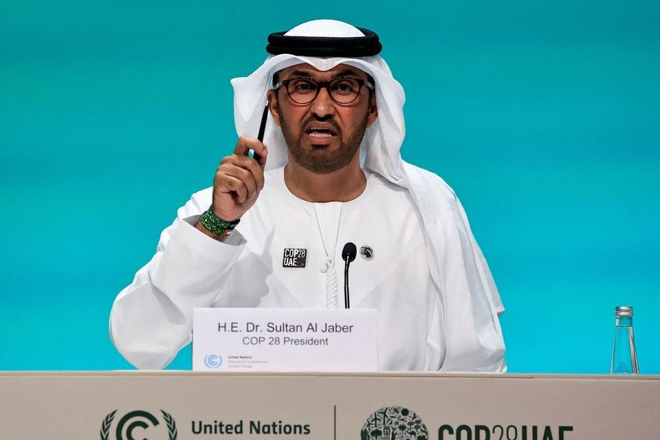 United Arab Emirates Minister of Industry and Advanced Technology and COP28 President Sultan Ahmed Al Jaber speaks during a press conference at the United Nations Climate Change Conference (COP28) in Dubai, United Arab Emirates, December 4, 2023. REUTERS/Thaier Al-Sudani/File photo