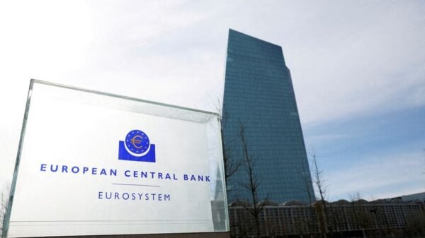 A view shows the logo of the European Central Bank (ECB) outside its headquarters in Frankfurt, Germany March 16, 2023. REUTERS/Heiko Becker//File Photo