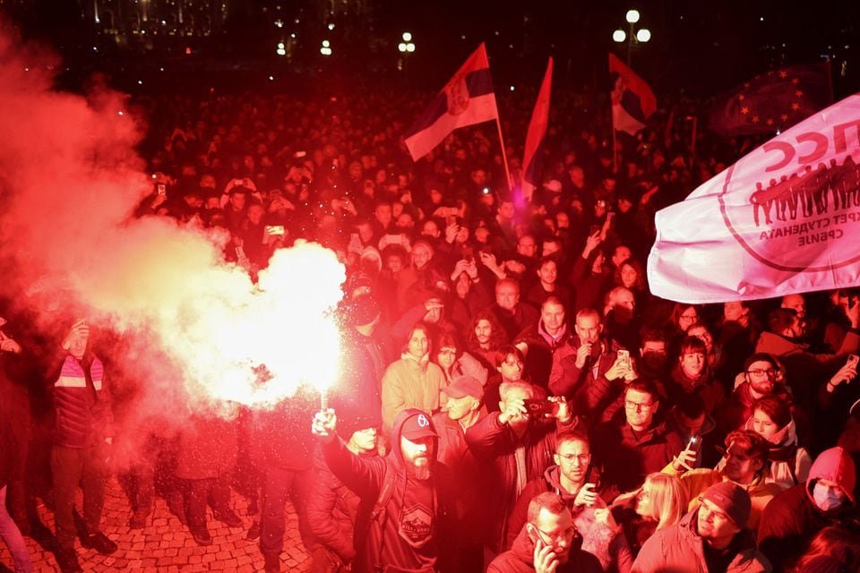 Thousands protest in Belgrade to demand annulment of elections Supporters of the opposition 'Serbia Against Violence' (SPN) attend a protest, after the SPN alleged major election law violations in the Belgrade city and parliament races, in Belgrade, Serbia, December 24, 2023. REUTERS/Marko Djurica