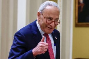 U.S. Senate Majority Leader Chuck Schumer (D-NY) gives a thumbs up after passing bipartisan legislation that lifts the debt ceiling, averting what would have been a first-ever default, on Capitol Hill in Washington, U.S., June 1, 2023. REUTERS/Evelyn Hockstein/File Photo