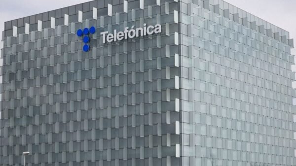 The logo of Spanish telecoms firm Telefonica is seen atop the company's building in Madrid, Spain, September 6, 2023. REUTERS/Violeta Santos Moura//File Photo