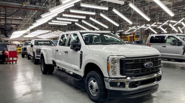 Ford Super Duty trucks are seen at the Kentucky Truck assembly plant in Louisville, Kentucky, U.S., April 27, 2023. REUTERS/Joseph White/File Photo