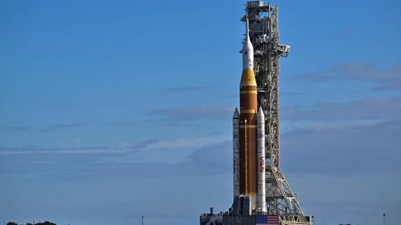 Nasa’s mega Moon rocket arrives at launch pad for Artemis II mission