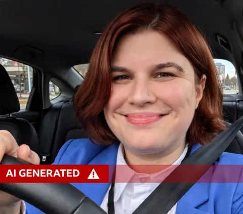 Meta An AI-altered image generated using Muse Image showing Laura Cress in a blue jacket and white shirt driving a car.