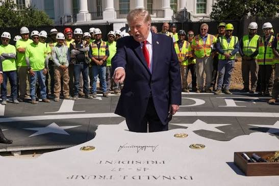 Trump shows off White House renovations and ornate new helipad